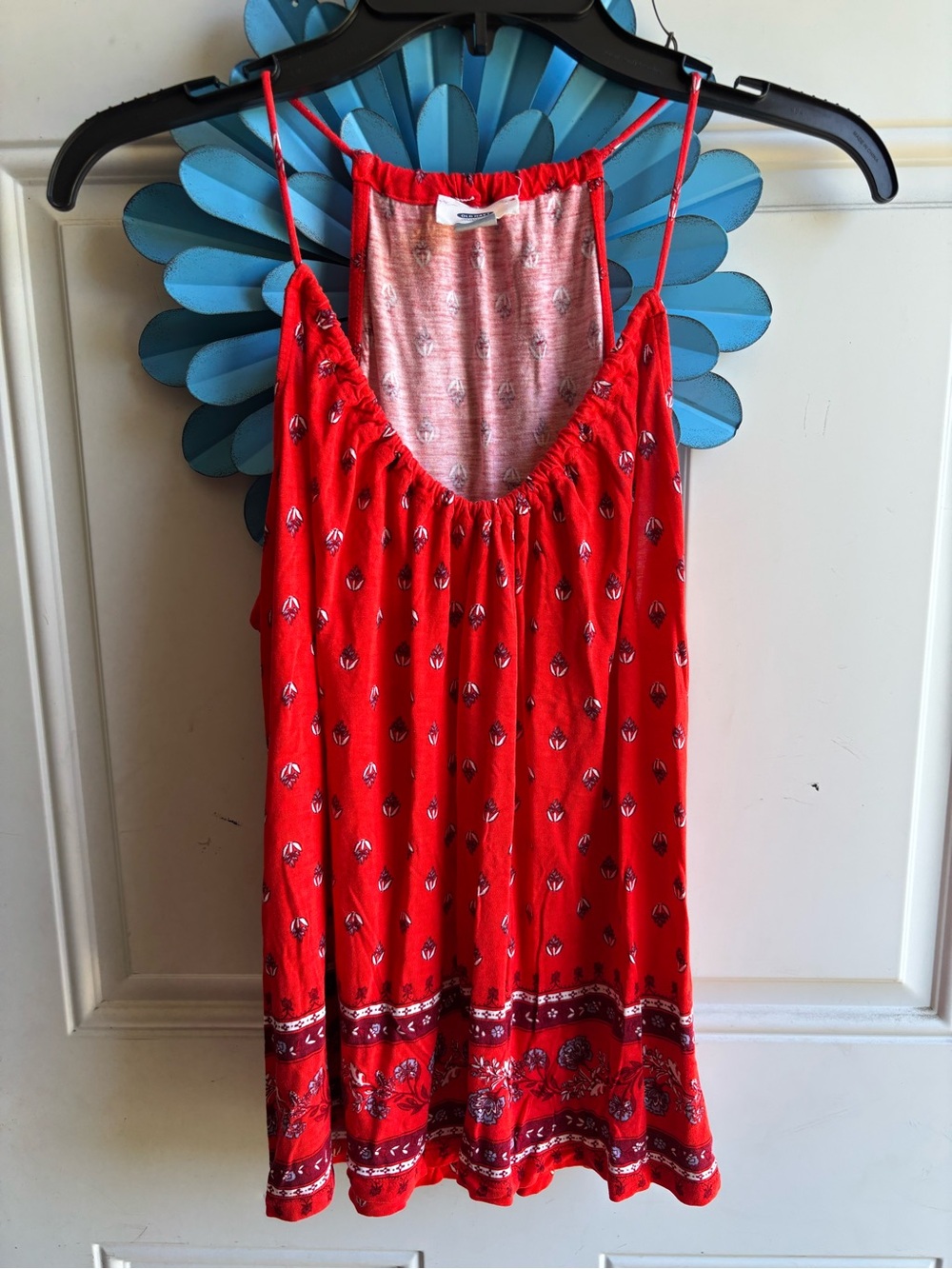 Old Navy Red Printed Spaghetti-Strap Tank Top